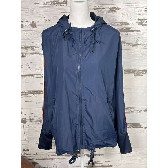 ZYIA ACTIVE Navy Rainbow Bomber Hooded Windbreaker Jacket XL NWOT - Picture 1 of 6